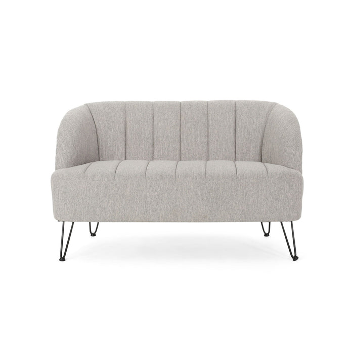 Modern Loveseat With Channel Stitching And Iron Legs - Light Gray