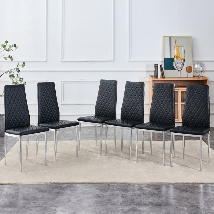Modern Grid Armless High Backrest Dining Chair Set With Electroplated Metal Legs In Material 6 Piece - Black