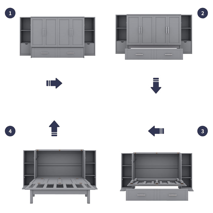 Murphy Bed With Shelves, Drawers And USB Ports