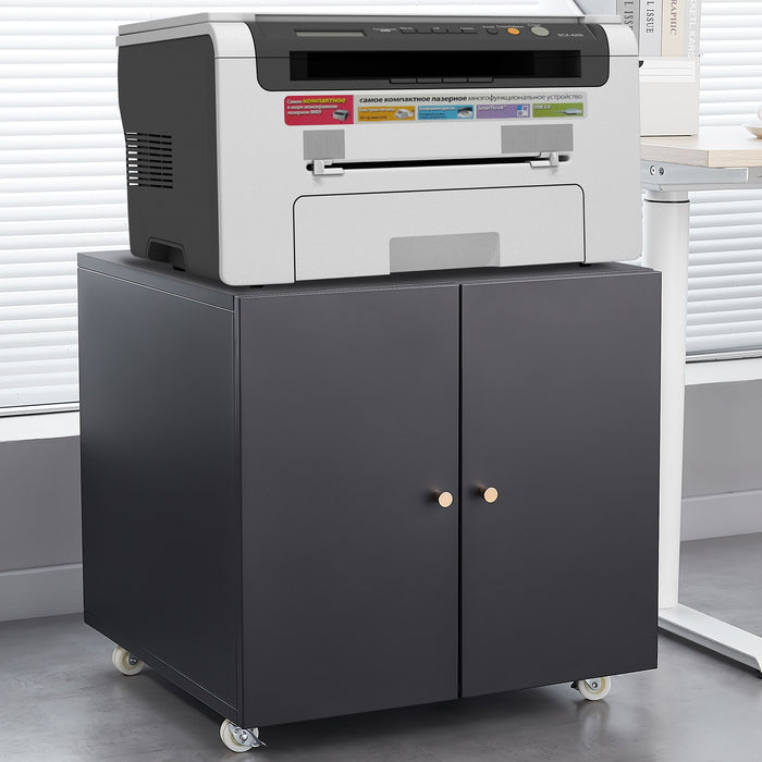 Office Furniture Copier Cabinet 2 Door Steel Copier Stand Mobile Pedestal File Printer Stand - Black