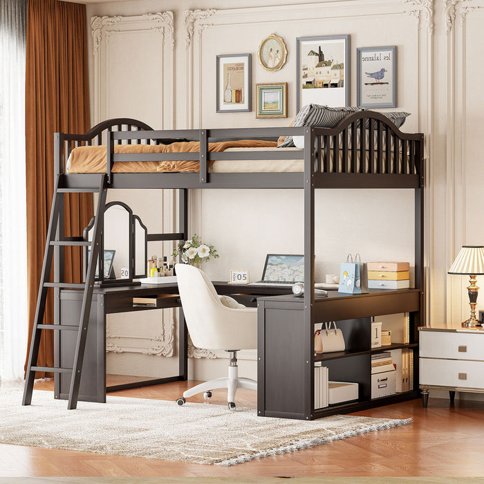 Loft Bed With Drawers, Cabinet, Shelves With Desk