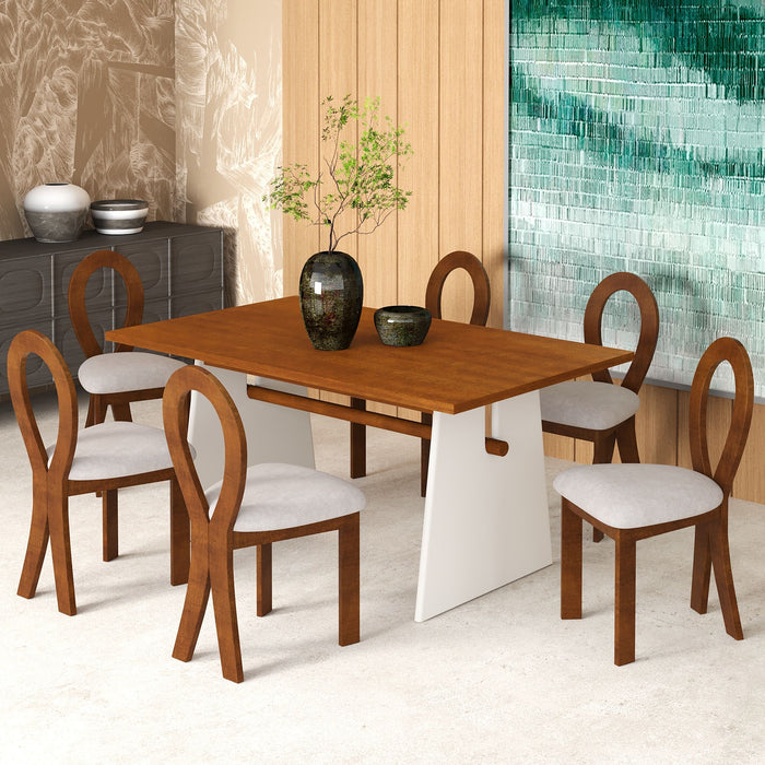 7 Piece Dining Table Set With Trestle Dining Table And 6 Upholstered Dining Chairs