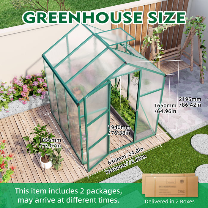 Polycarbonate Walk-In Greenhouse, Raised Base For Outdoor In All Season