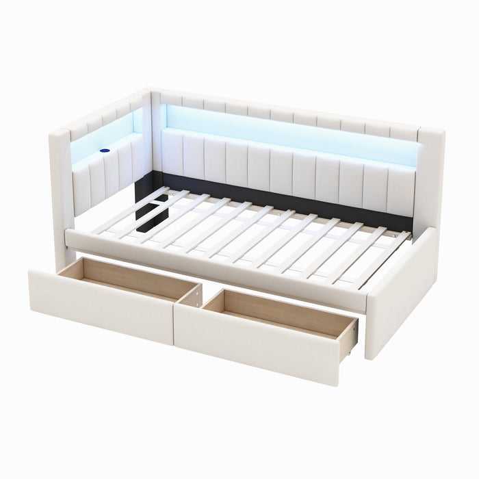 Upholstered Platform Bed With USB Ports And LED Belt