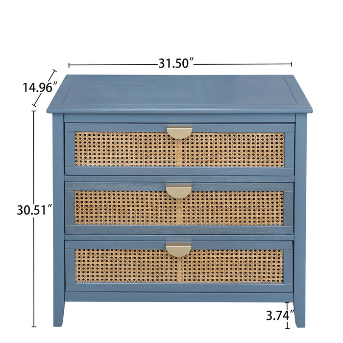 3 Drawer Cabinet, Natural Rattan, American Furniture