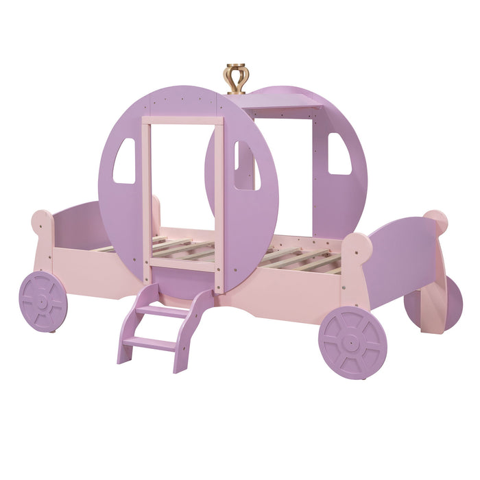 Princess Carriage Bed With Crown, Platform Car Bed With Stair