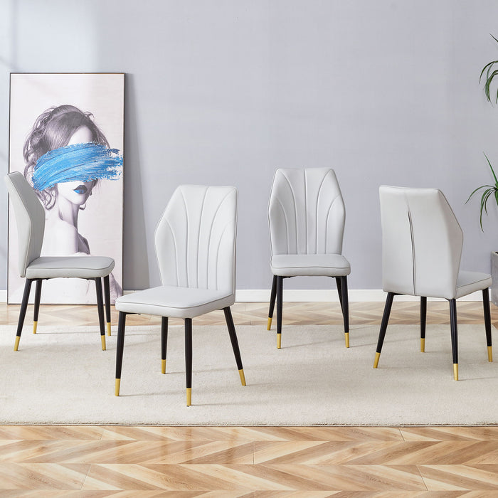 4 Modern Dining Chairs With Stylish Patterned Backrest And Metal Legs