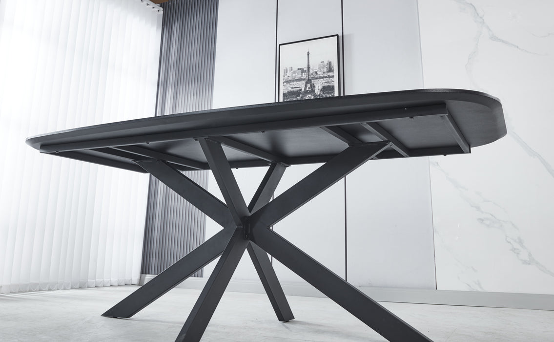 Modern Dining Table, MDF With Paper Finish, Metal Leg Powder Coating - Gray / Black