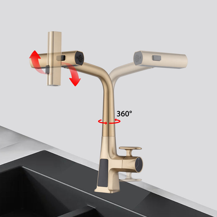 Modern Waterfall Kitchen Faucet With Temperature Display And Pull Down Sprayer