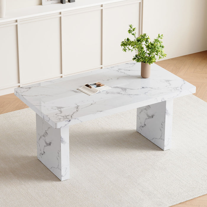 Luxurious Marble Pattern Dining Table With Subtle Elegance And Sturdy Design - White
