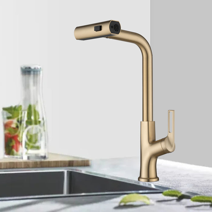 Kitchen Waterfall Faucet With Pull Down Sprayer, Single Handle, 360° Rotating Zinc Alloy