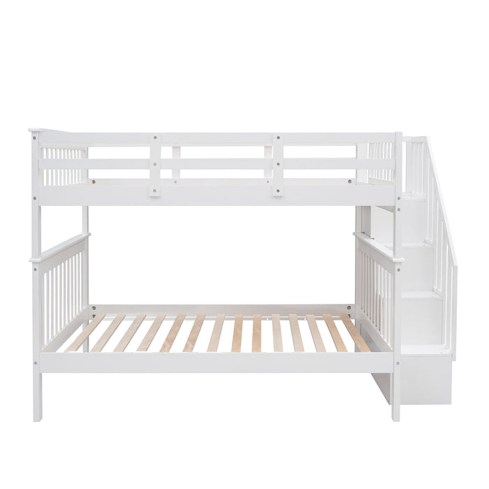 Stairway Bunk Bed With Storage And Guard Rail For Bedroom