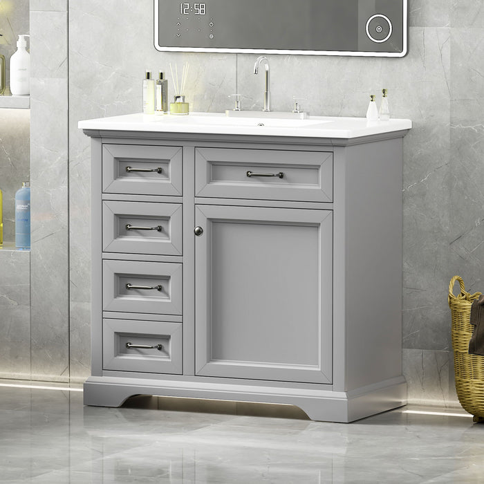 36" Bathroom Vanity With Sink, 2 Tip Out Drawers, Soft Close Hinges