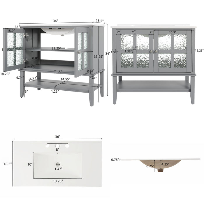 Bathroom Vanity With Ceramic Sink, Adjustable & Open Shelf