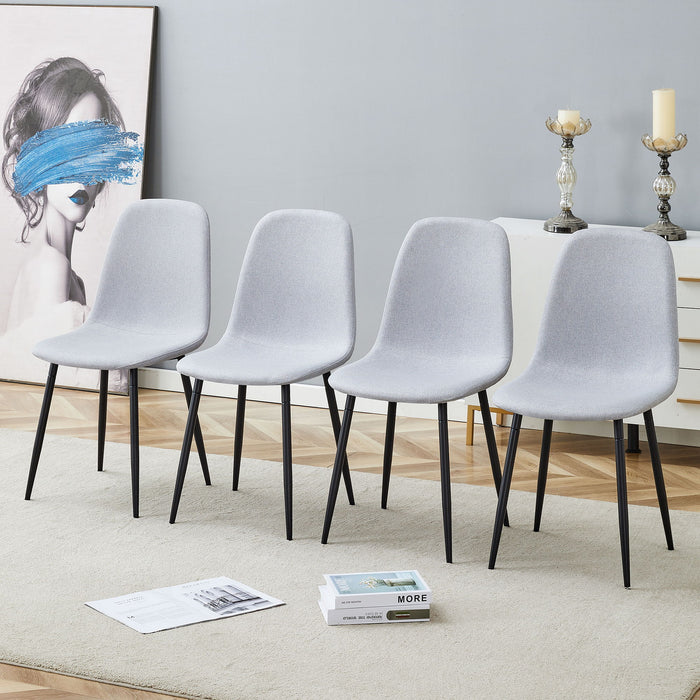 Modern Medieval Style Cushioned Side Chairs Set With Black Metal Legs For Kitchens
