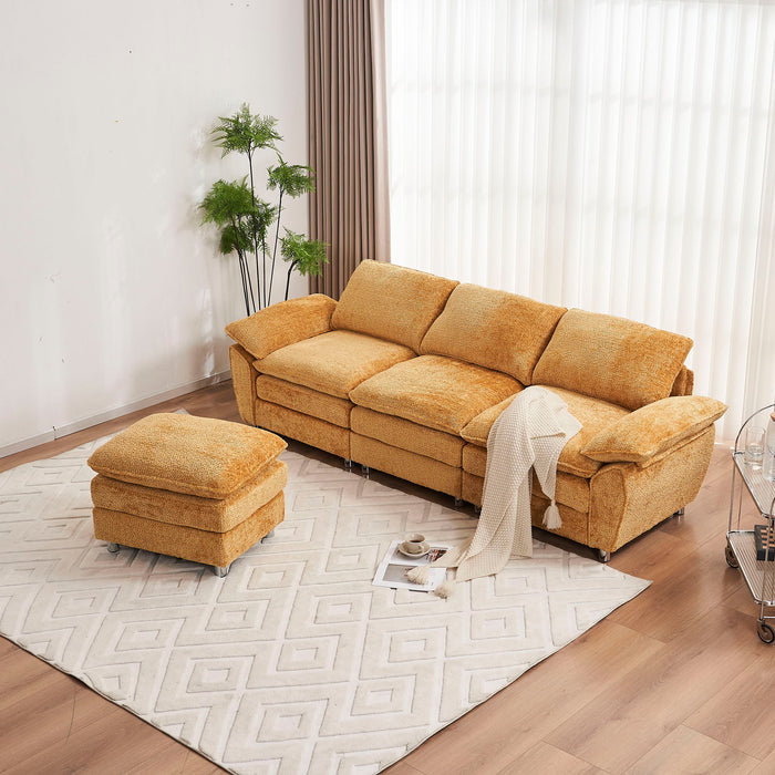 Modern Deep 3 Seat Sofa Couch With Ottoman, Comfy Upholstered Furniture