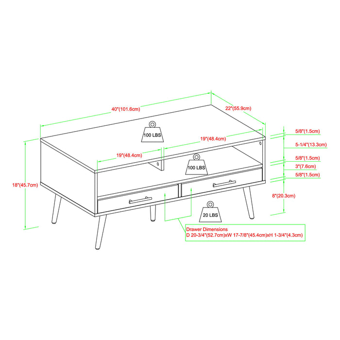 Contemporary 2 Drawer Low Coffee Table
