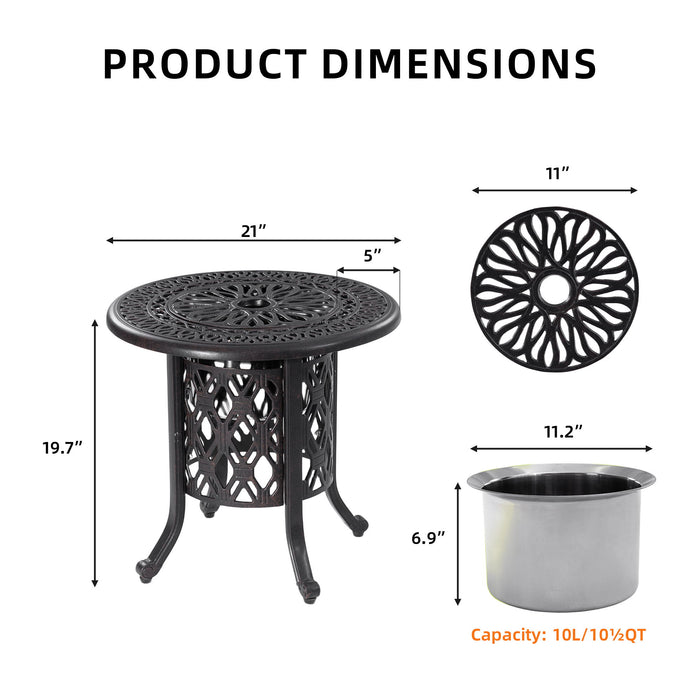 Side Table With Removable Ice Bucket, Hand Brushed Finish, Food Grade Bucket For Indoor & Outdoor Use - Antique Bronze