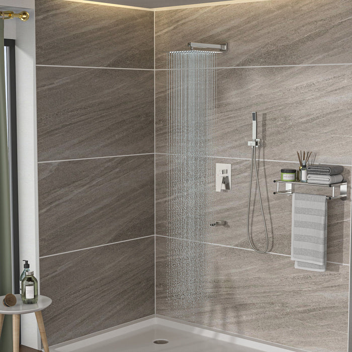 12" Ceiling Mount Square Shower System With Waterfall Tub Spout And Rough In Valve