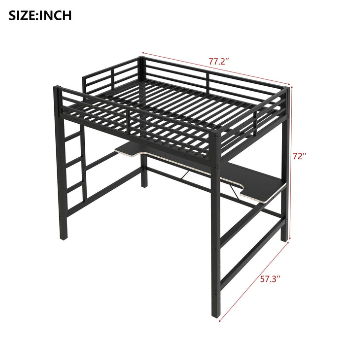 Gaming Metal Loft Bed Frame With LED Light, USB Charge Station And Desk