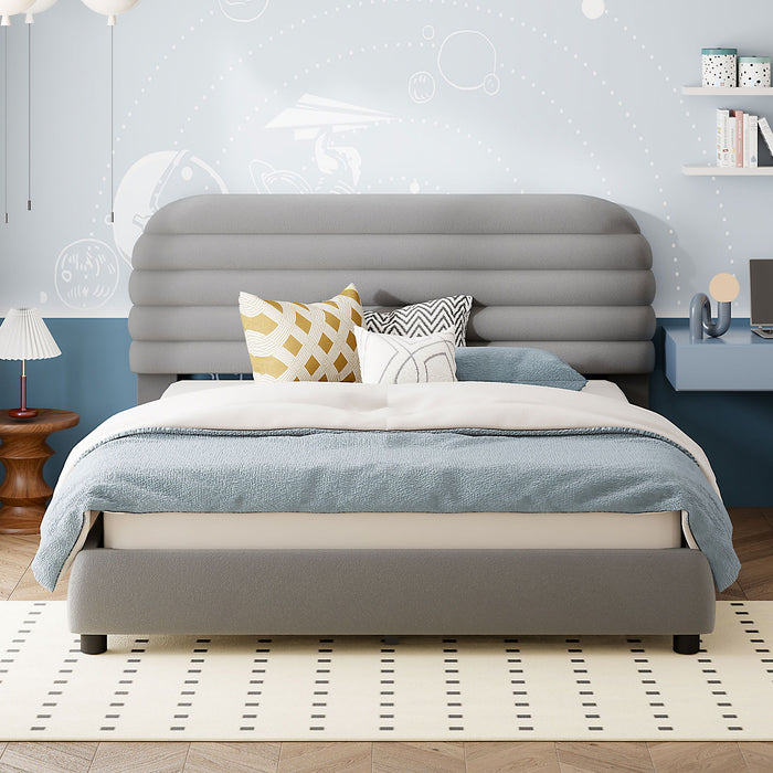 Upholstered Platform Bed Frame And Stylish Curve Shaped Design