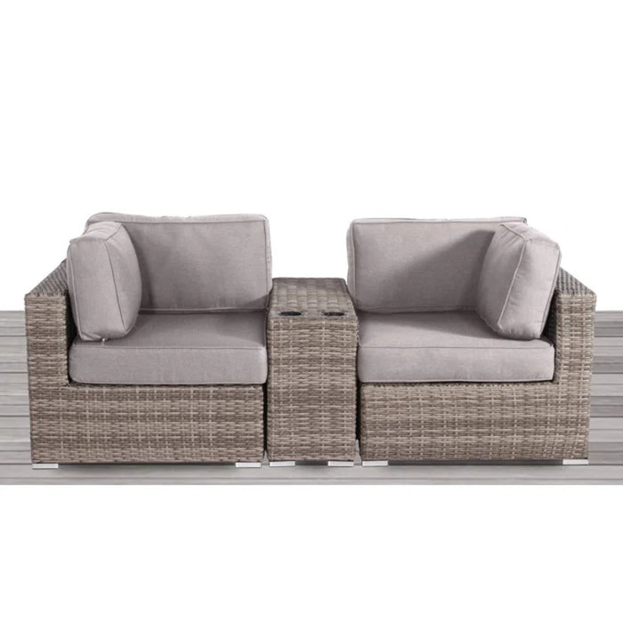 Outdoor Wicker Seating Group With Cushions, 2 Person - Gray