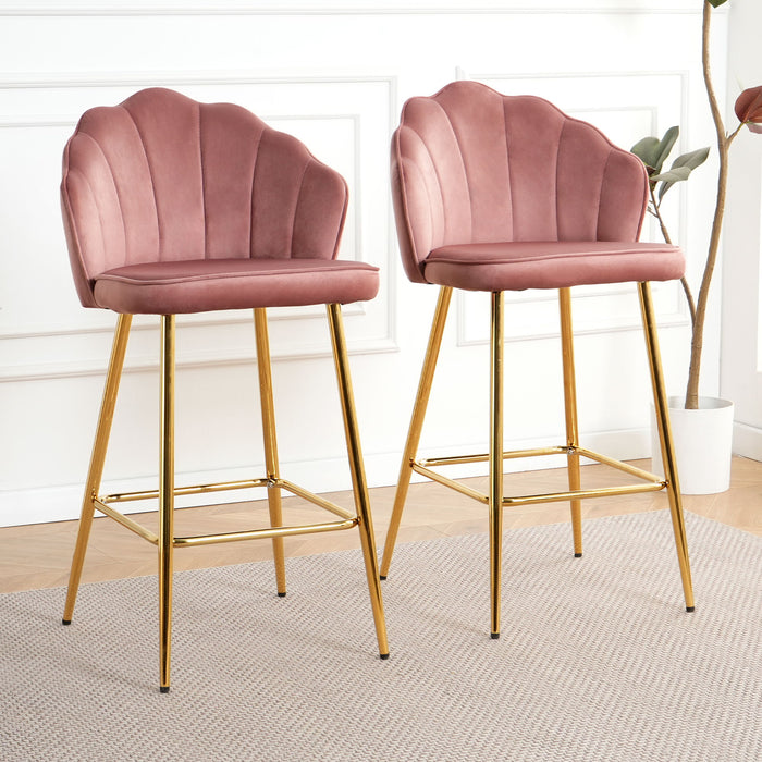 Elegant Shell Shape Velvet Bar Chair (Set of 2)