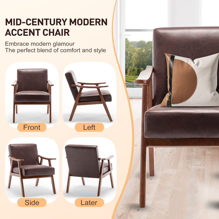 Mid Century Modern Accent Chair With Solid Wood Frame And Extra Thick Backrest