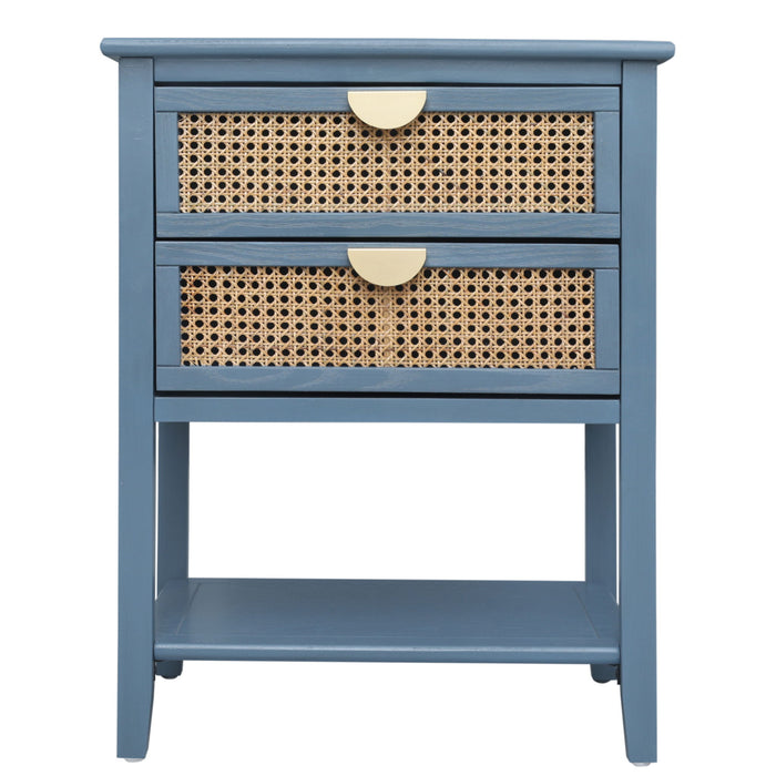 2 Drawer Side Table, Natural Rattan
