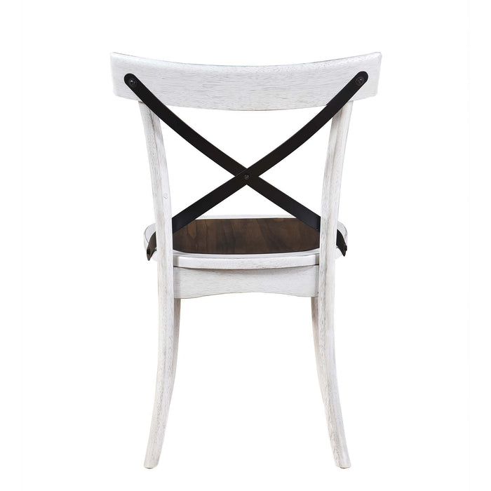 2 Pieces Set Dining Side Chair Rustic Modern Farmhouse Design Retro Design With Metal X Design - Antique Dark Oak / Antique White