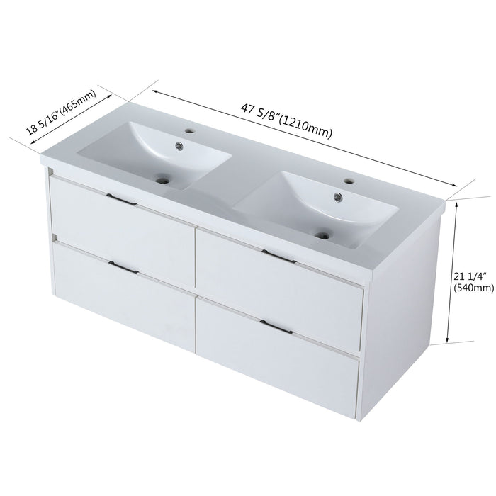 Modern Floating Bathroom Vanity With Dual Resin Sink, Soft Close Drawers