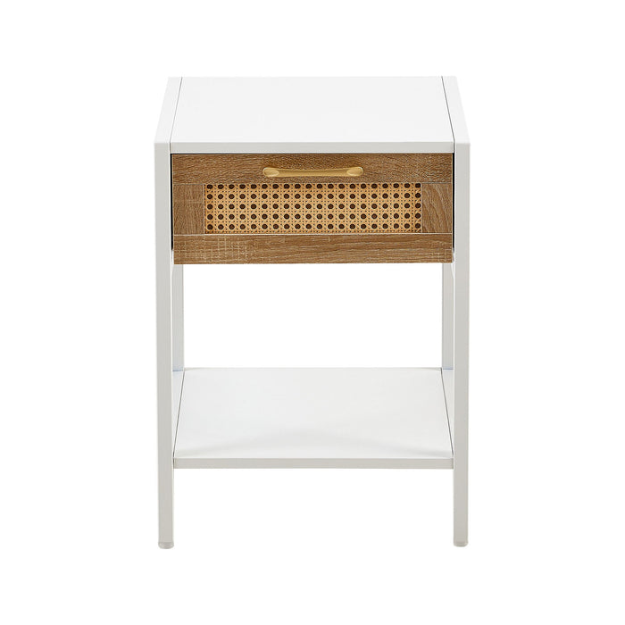 15.74" Rattan End Table With Drawer, Modern Nightstand, Metal Legs, Side Table For Living Room, Bedroom