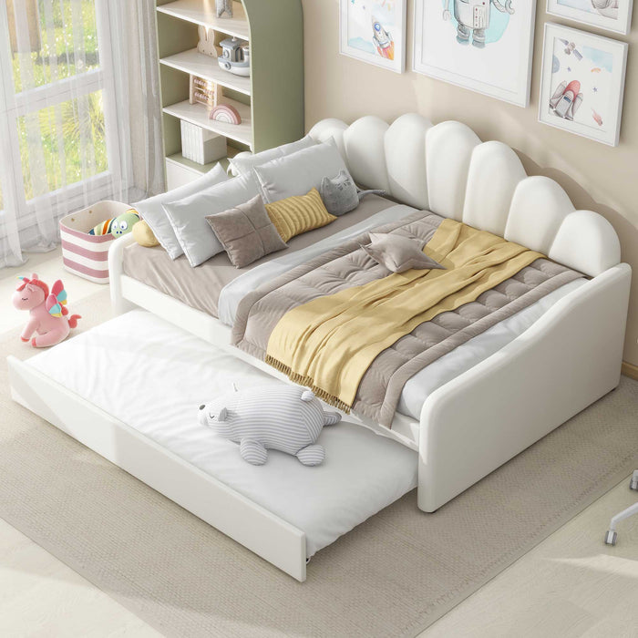 Upholstery Daybed Frame With Shell Shaped Backrest And Trundle