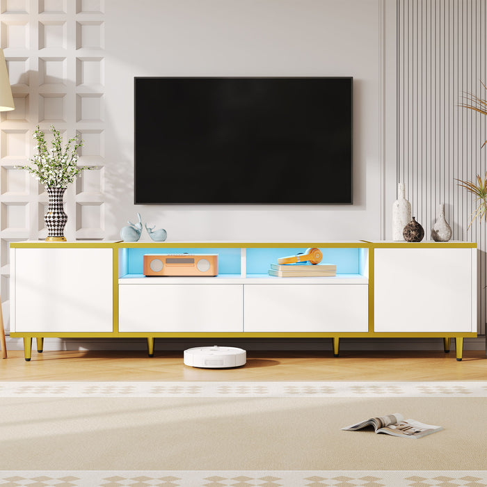 TV Stand For TVs Up To 80", Entertainment Center With 2 Shelves And LED Lights