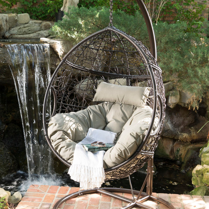 Kylie - Boho Style Hanging Basket Chair Rattan With Water Resistant Cushions