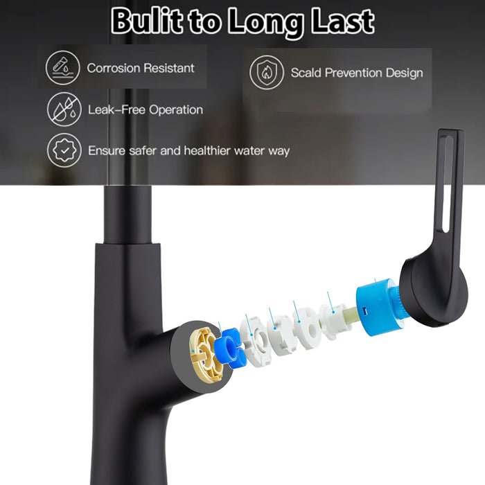 Kitchen Waterfall Faucet With Pull Down Sprayer, Single Handle, 360° Rotating Zinc Alloy