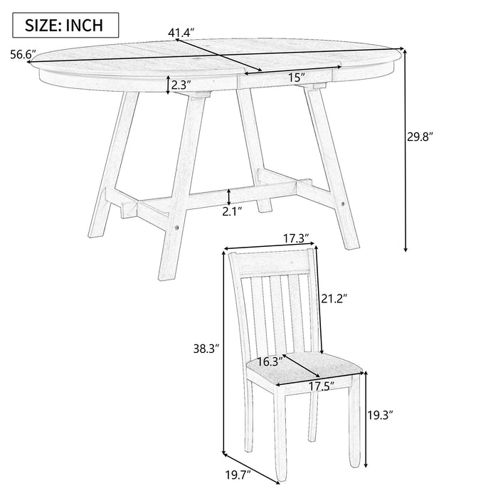 5 Piece Wood Dining Table Set With Extendable Round Table And 4 Chairs