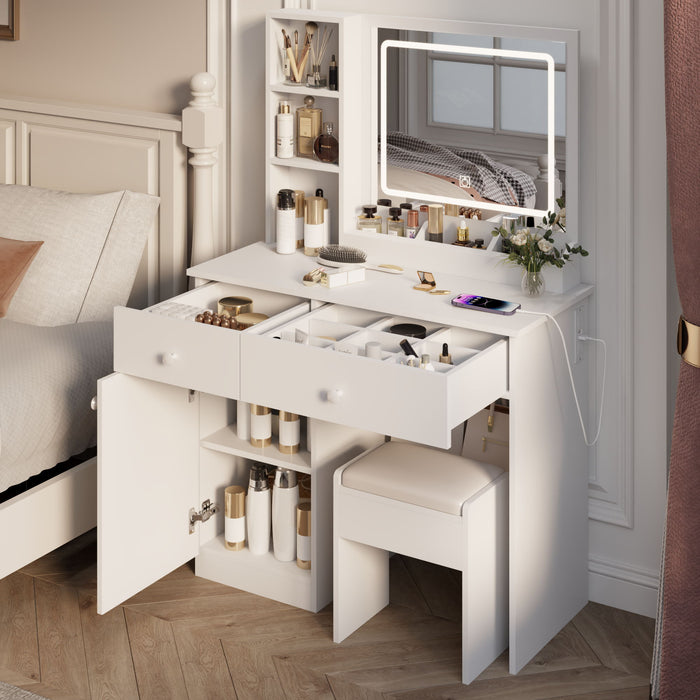 Fashion Vanity Desk With Mirror And Adjustable Lights, Makeup Table Set With 2 Drawers - White