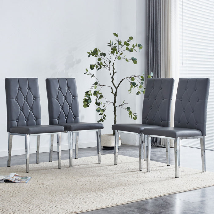 Vintage Style Armless Dining Chairs Set With Grid And Buckle Design