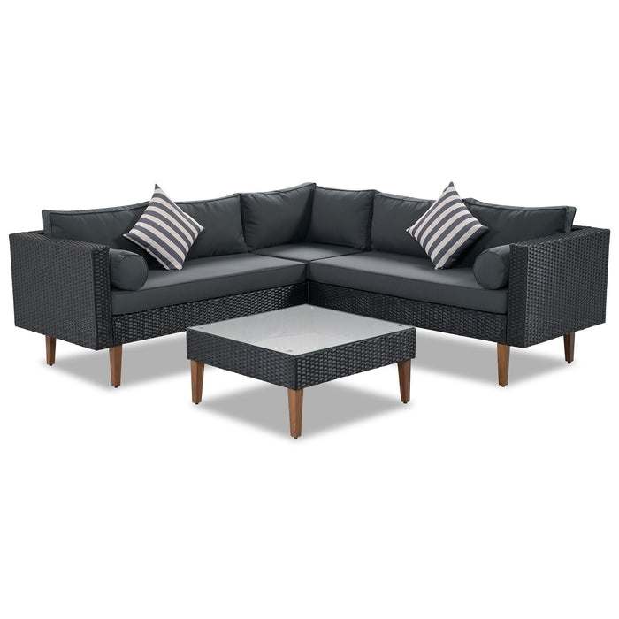 4 Pieces Outdoor Wicker L-Shape Sofa Set