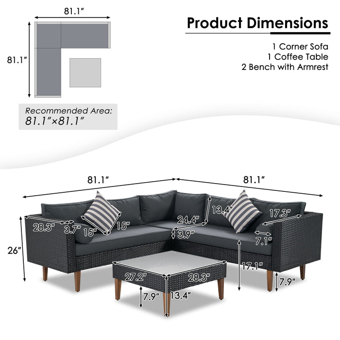4 Pieces Outdoor Wicker L-Shape Sofa Set