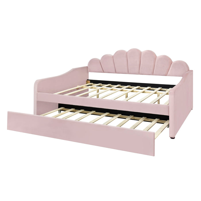 Upholstery Daybed Frame With Shell Shaped Backrest And Trundle