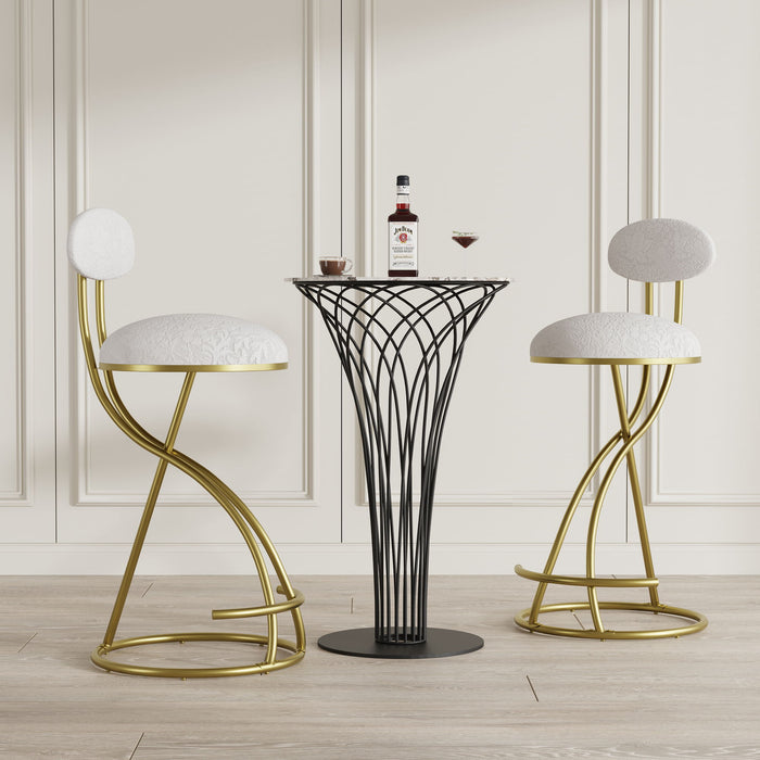 Round Print Bar Stools Upholstered Chairs For Kitchen (Set of 2)