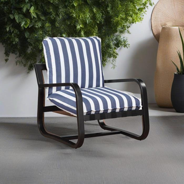Asa - Outdoor Sling Chair With Reversible Cushions And Stripe Fabric - Blue / White Stripes