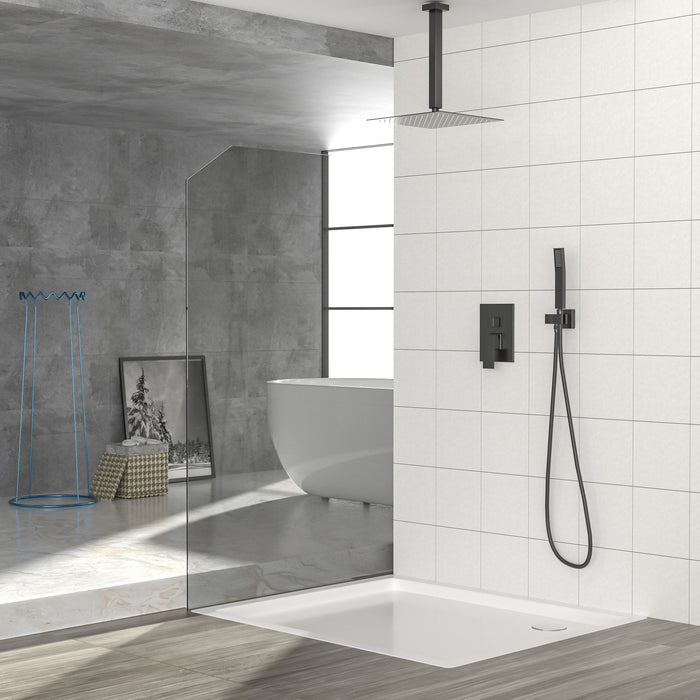 Luxury Dual Shower Head System 12" Ceiling Mount With Rough In Valve, Stainless Steel And Brass