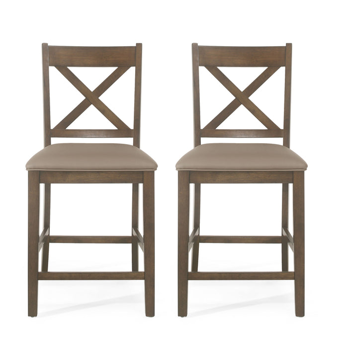Farmhouse Style Counter Height Chair With Upholstered Seat