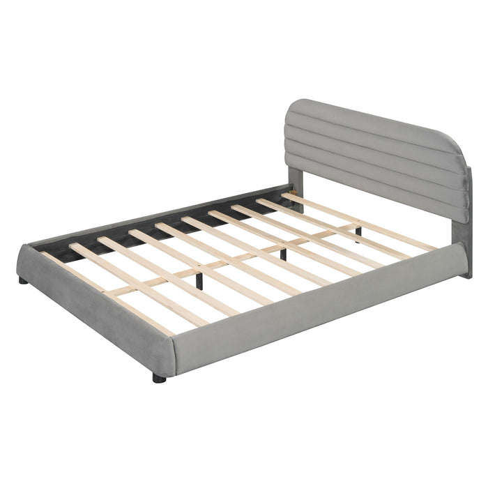 Upholstered Platform Bed Frame And Stylish Curve Shaped Design