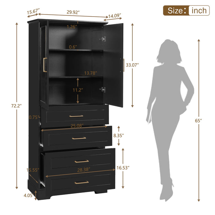 Freestanding Bathroom Cabinet With 3 Drawers, Adjustable Shelf, Soft Close Doors