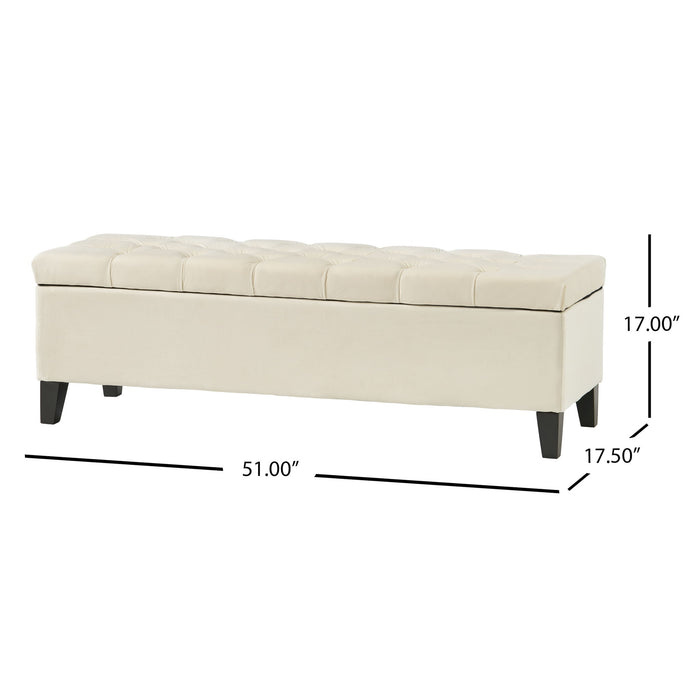 Button Tufted Diamond Stitch Storage Ottoman - Beige