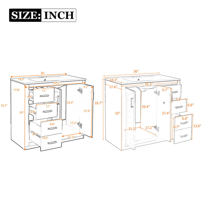 Modern Bathroom Vanity With Ceramic Sink, Freestanding Set With Drawers And Soft-Closing Doors